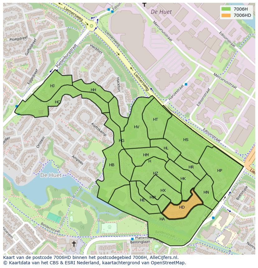 Afbeelding van het postcodegebied 7006 HD op de kaart.