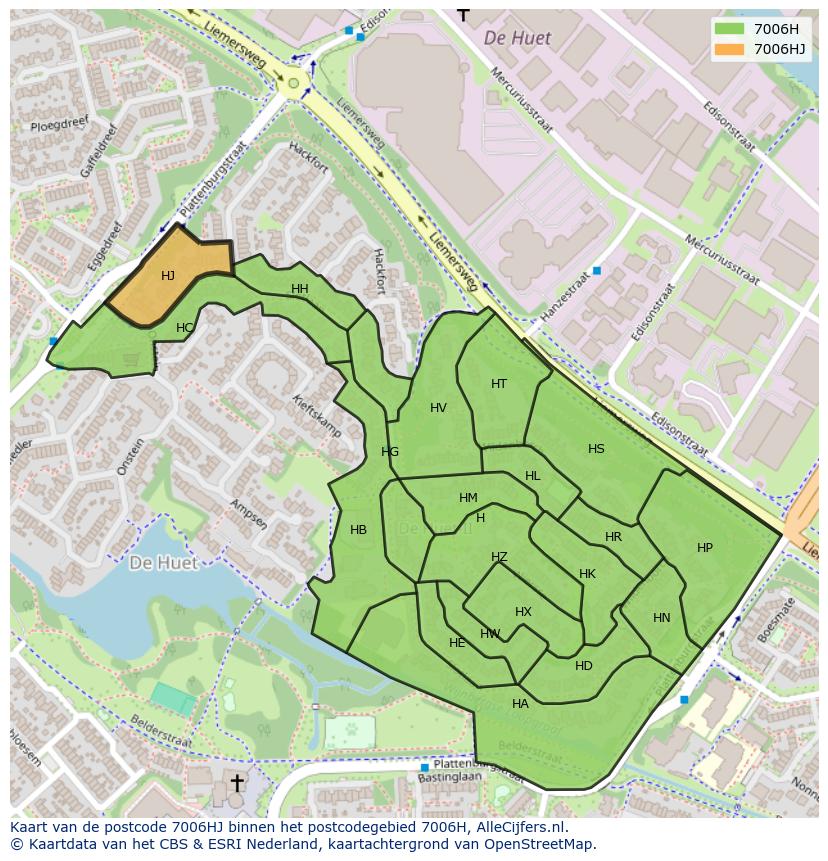 Afbeelding van het postcodegebied 7006 HJ op de kaart.