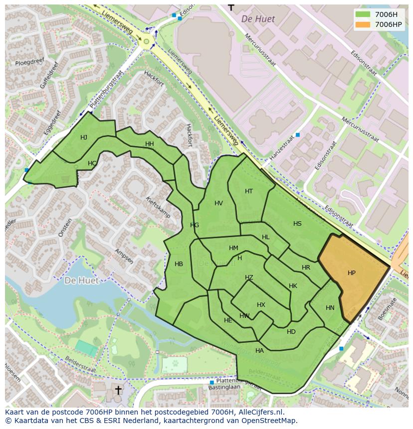 Afbeelding van het postcodegebied 7006 HP op de kaart.