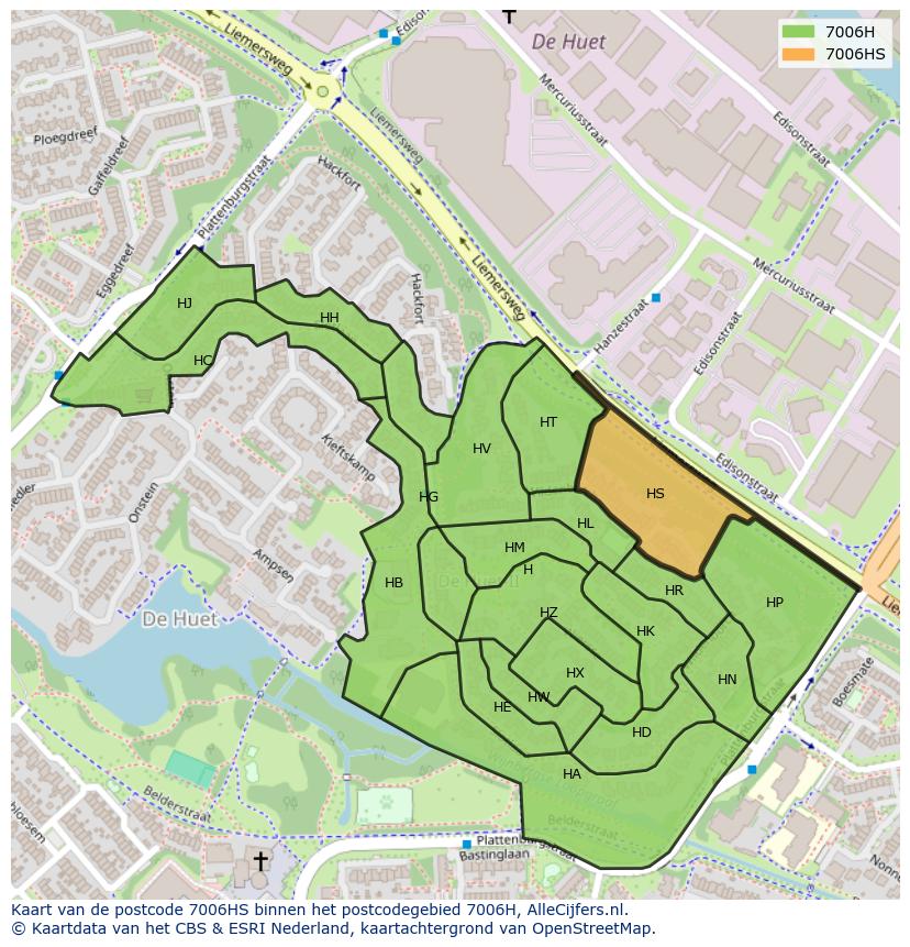 Afbeelding van het postcodegebied 7006 HS op de kaart.