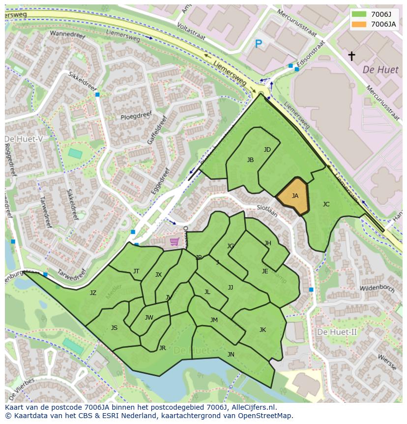Afbeelding van het postcodegebied 7006 JA op de kaart.