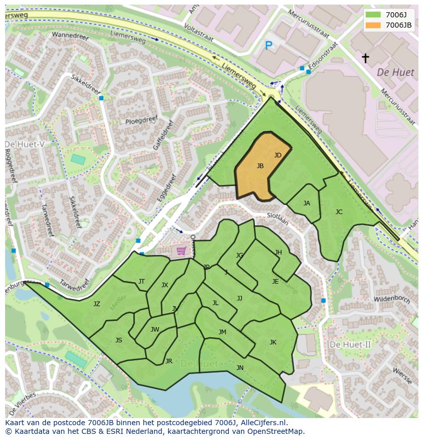 Afbeelding van het postcodegebied 7006 JB op de kaart.