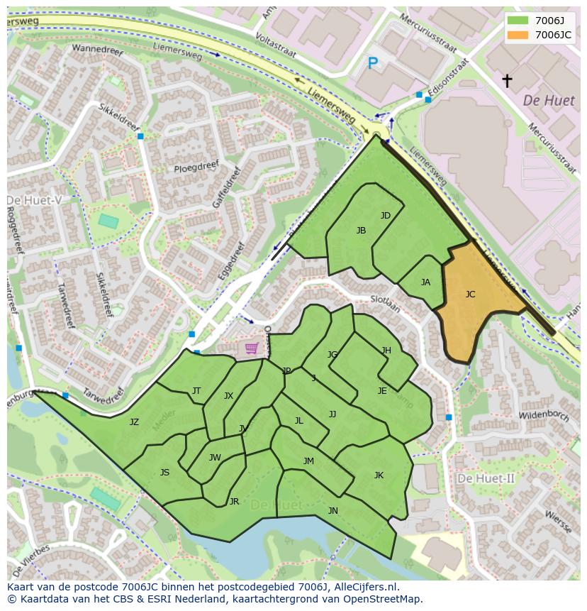 Afbeelding van het postcodegebied 7006 JC op de kaart.