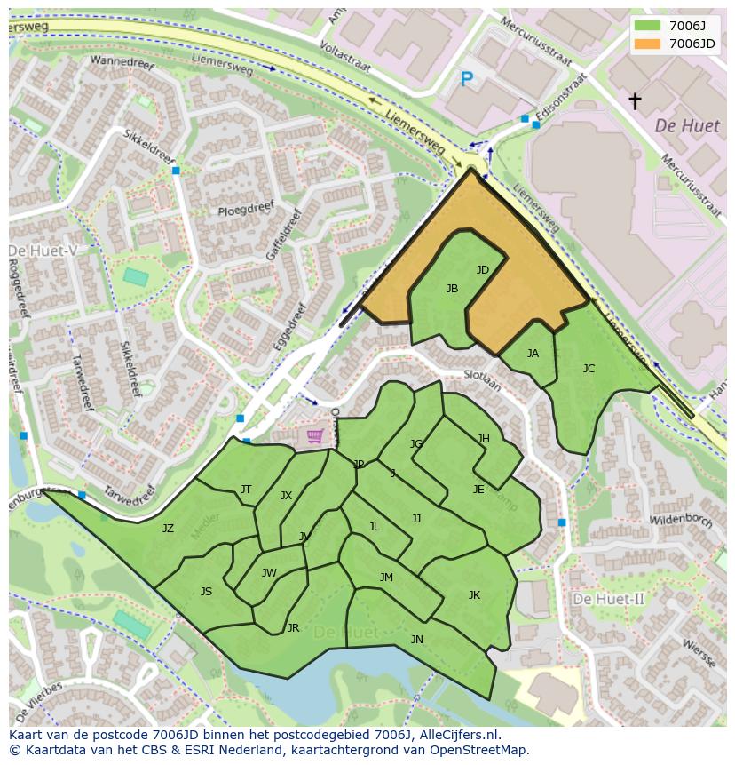 Afbeelding van het postcodegebied 7006 JD op de kaart.
