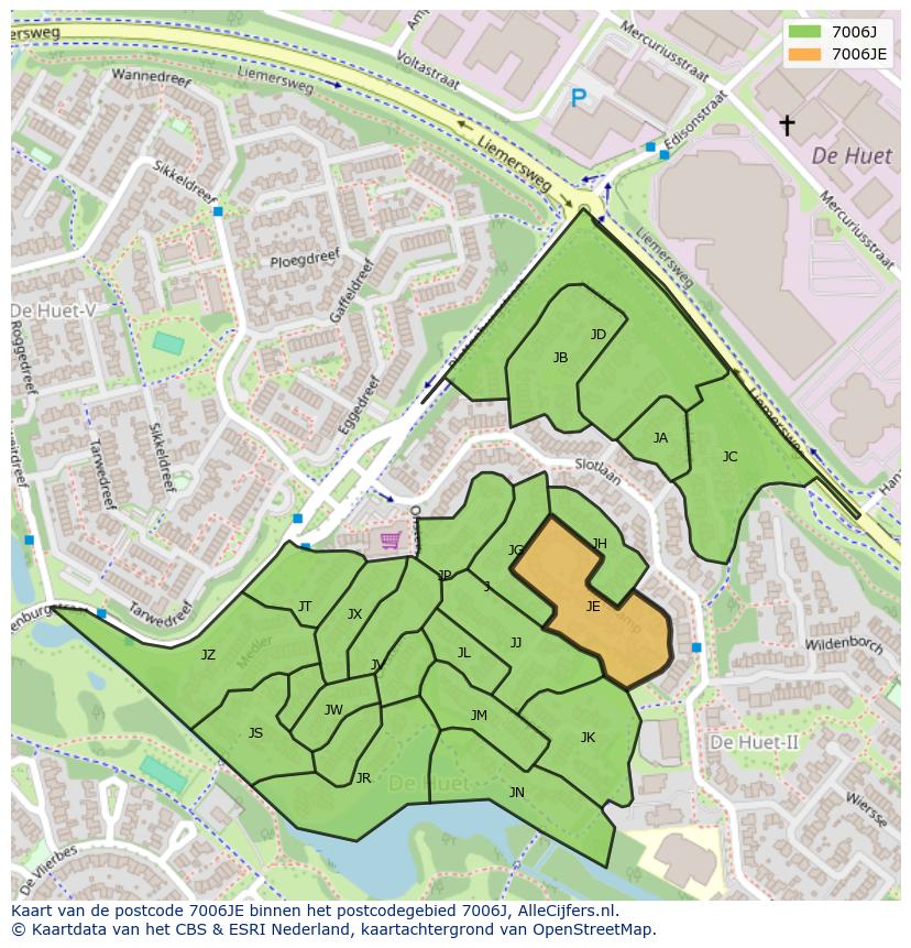 Afbeelding van het postcodegebied 7006 JE op de kaart.