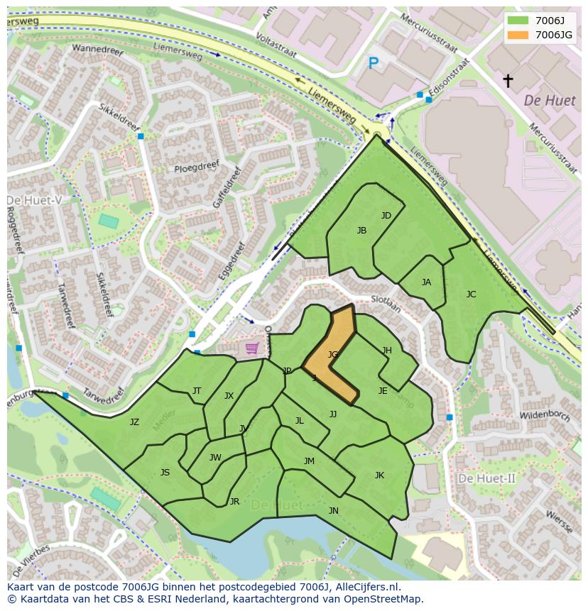 Afbeelding van het postcodegebied 7006 JG op de kaart.