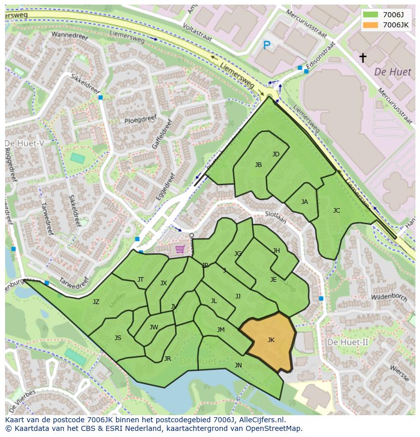 Afbeelding van het postcodegebied 7006 JK op de kaart.