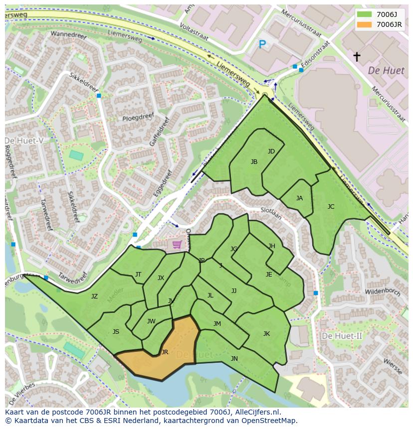 Afbeelding van het postcodegebied 7006 JR op de kaart.