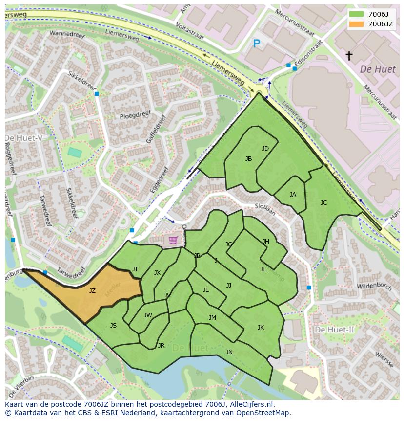Afbeelding van het postcodegebied 7006 JZ op de kaart.