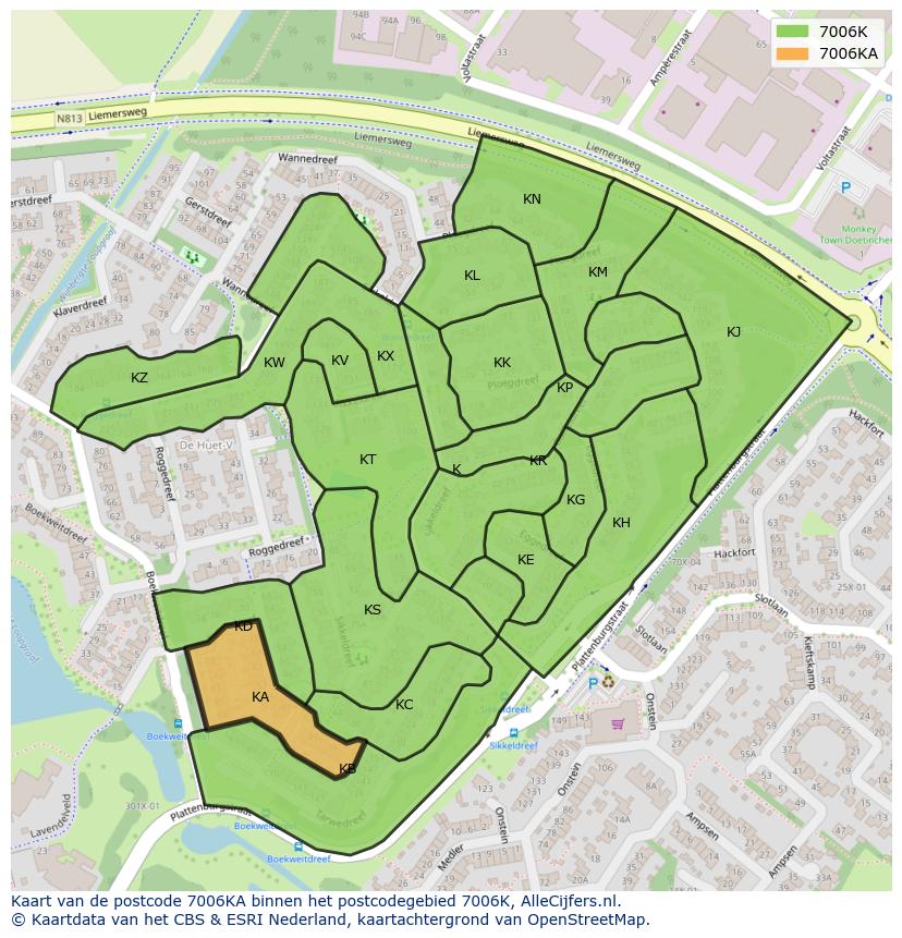 Afbeelding van het postcodegebied 7006 KA op de kaart.