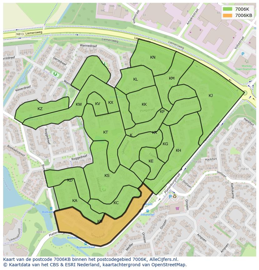 Afbeelding van het postcodegebied 7006 KB op de kaart.