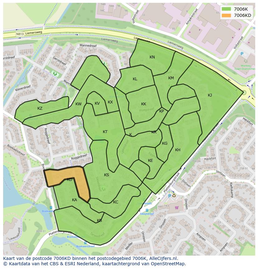 Afbeelding van het postcodegebied 7006 KD op de kaart.