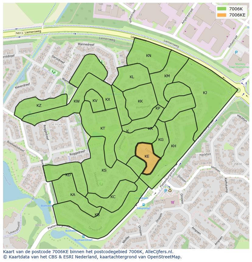 Afbeelding van het postcodegebied 7006 KE op de kaart.