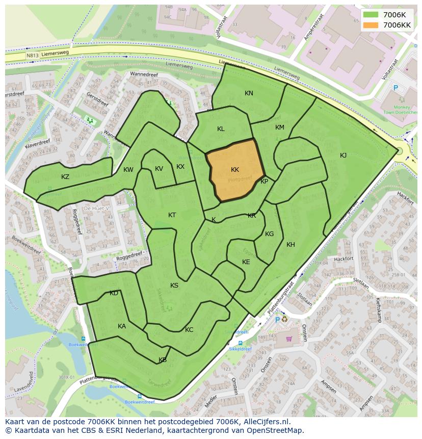 Afbeelding van het postcodegebied 7006 KK op de kaart.