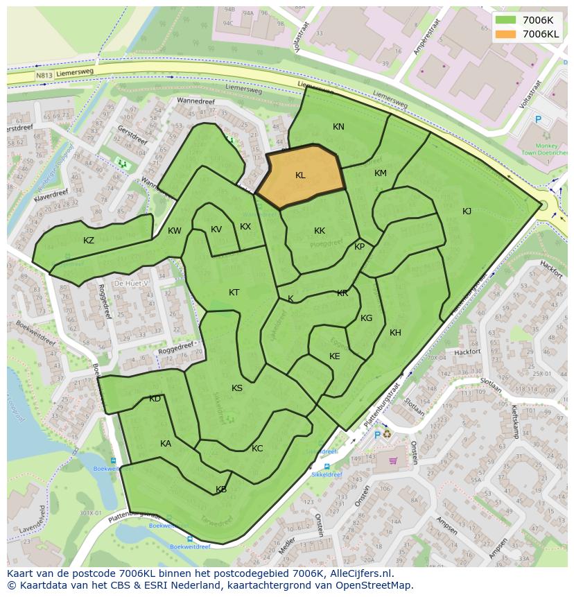 Afbeelding van het postcodegebied 7006 KL op de kaart.