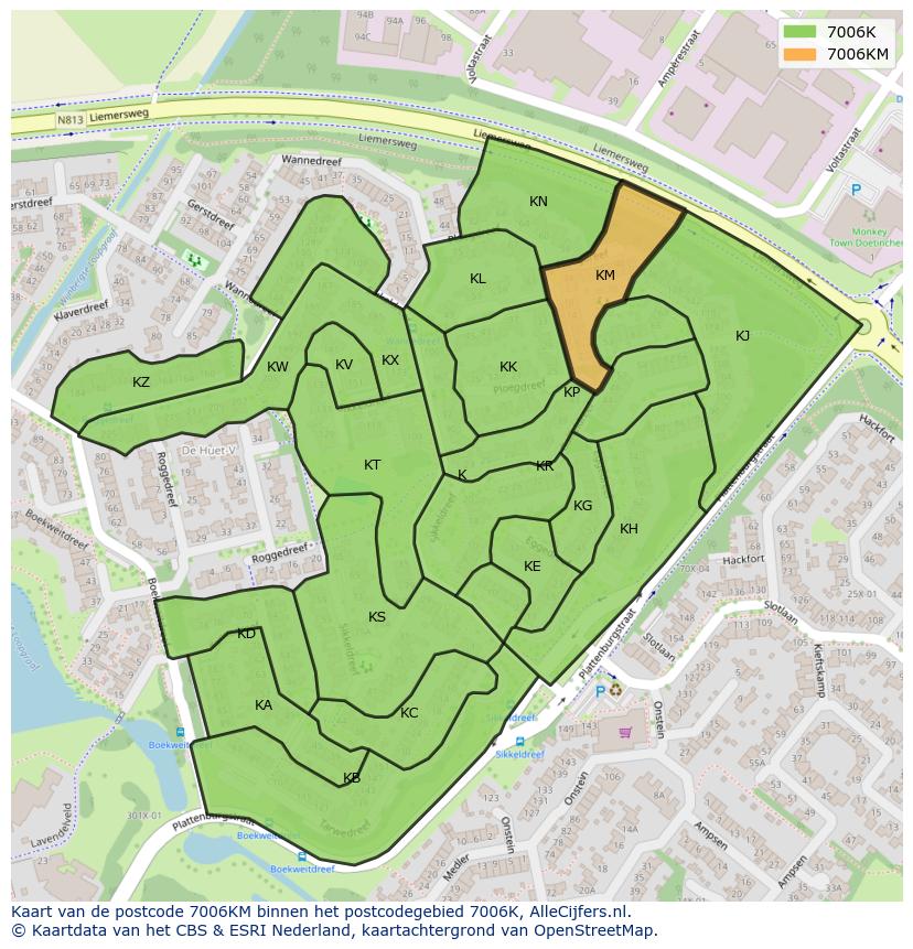 Afbeelding van het postcodegebied 7006 KM op de kaart.