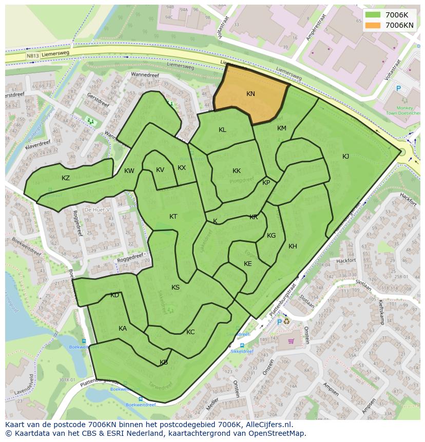 Afbeelding van het postcodegebied 7006 KN op de kaart.