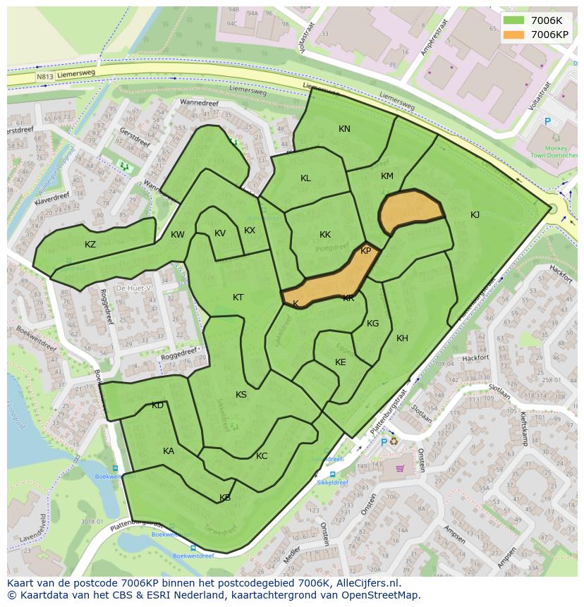 Afbeelding van het postcodegebied 7006 KP op de kaart.