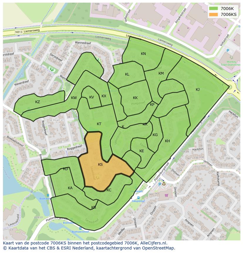Afbeelding van het postcodegebied 7006 KS op de kaart.