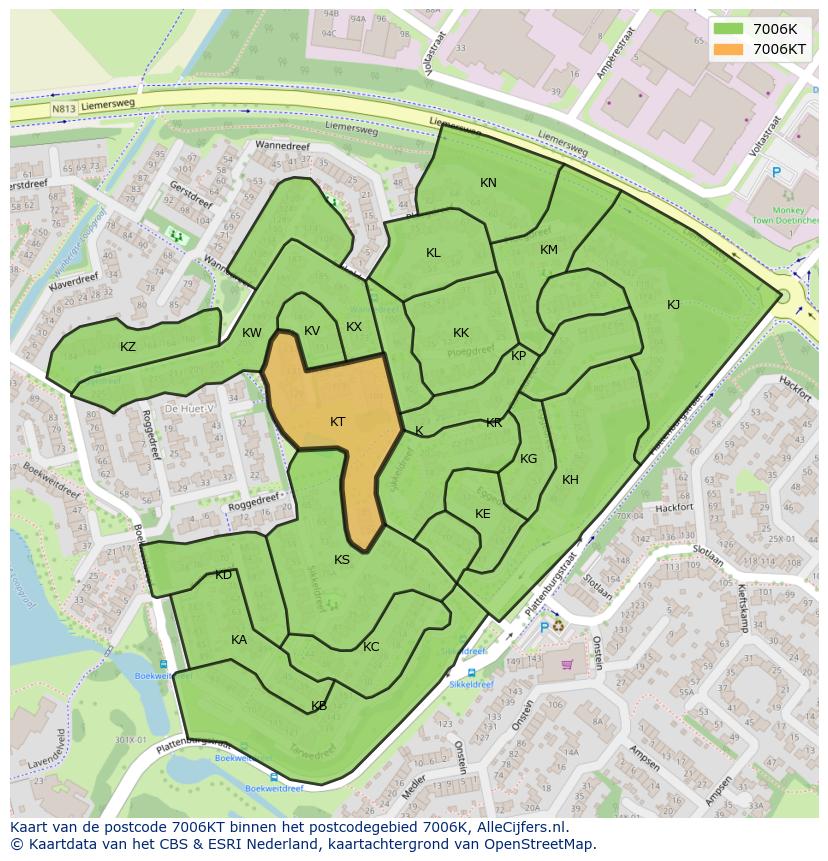 Afbeelding van het postcodegebied 7006 KT op de kaart.