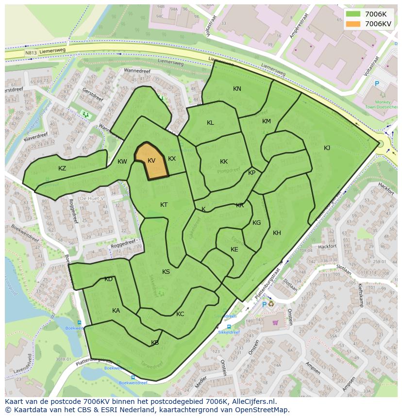 Afbeelding van het postcodegebied 7006 KV op de kaart.