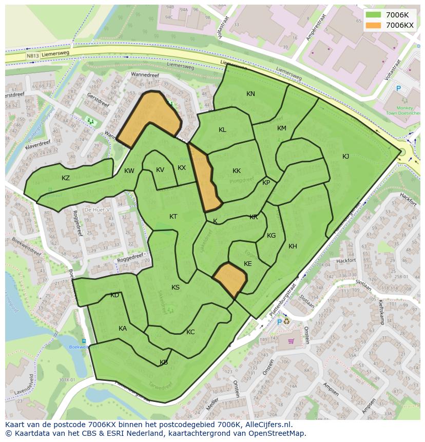 Afbeelding van het postcodegebied 7006 KX op de kaart.