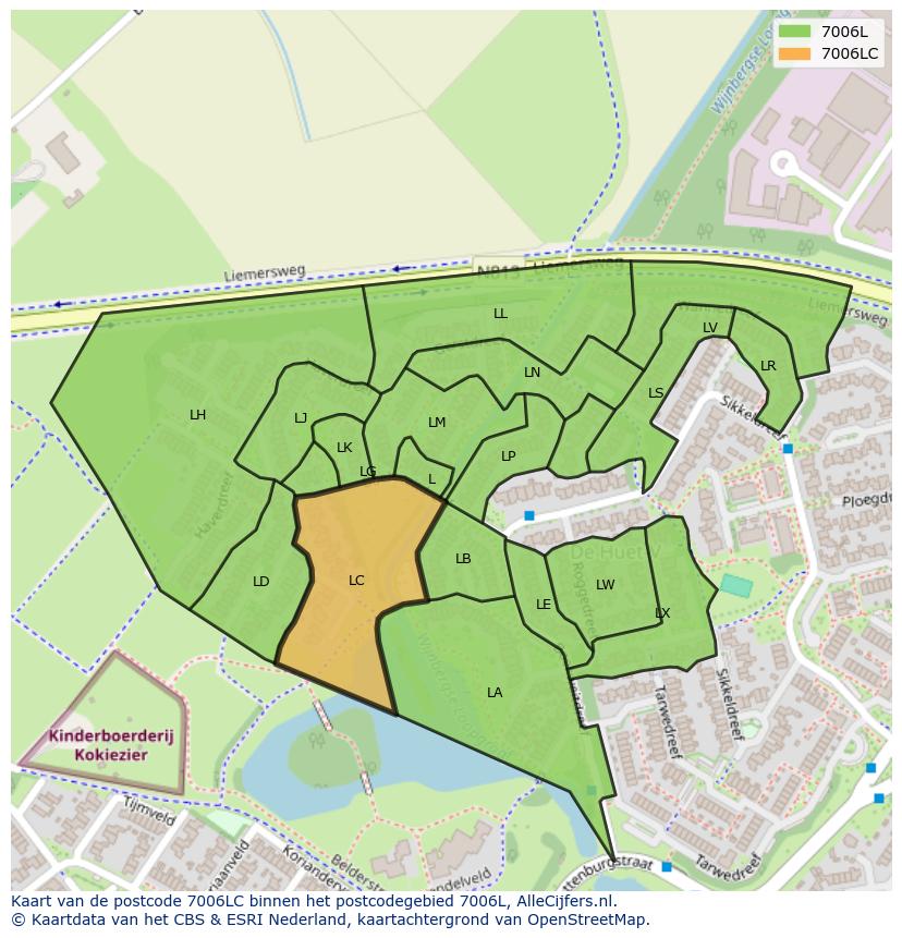 Afbeelding van het postcodegebied 7006 LC op de kaart.