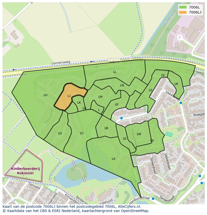 Afbeelding van het postcodegebied 7006 LJ op de kaart.