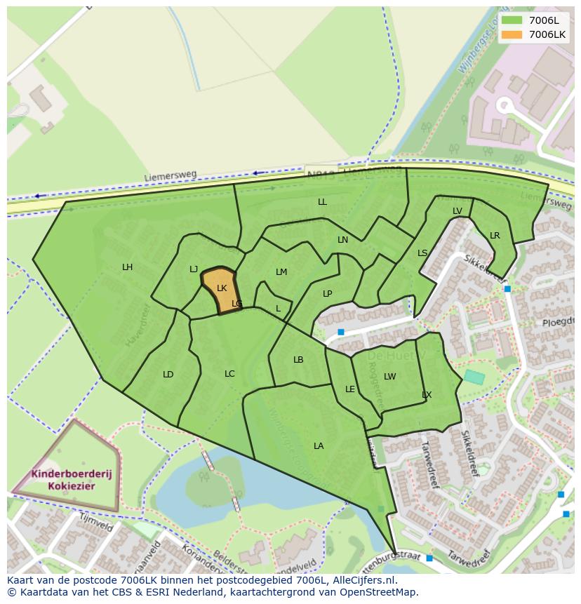 Afbeelding van het postcodegebied 7006 LK op de kaart.