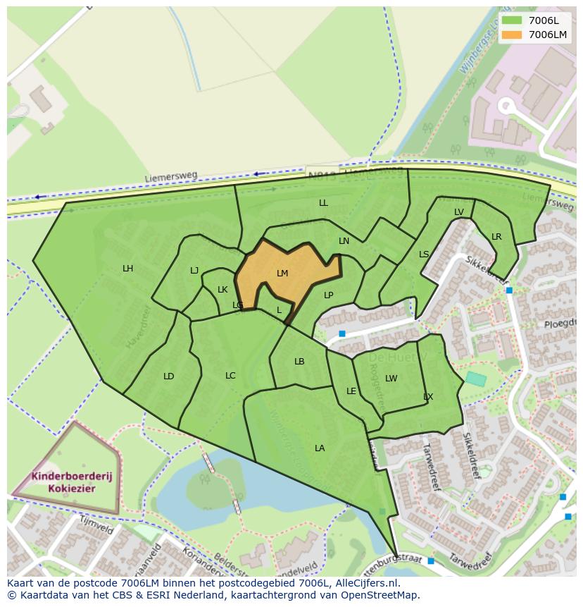 Afbeelding van het postcodegebied 7006 LM op de kaart.