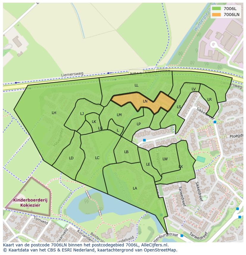 Afbeelding van het postcodegebied 7006 LN op de kaart.