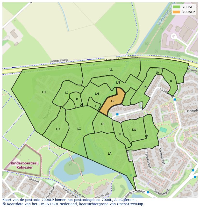 Afbeelding van het postcodegebied 7006 LP op de kaart.