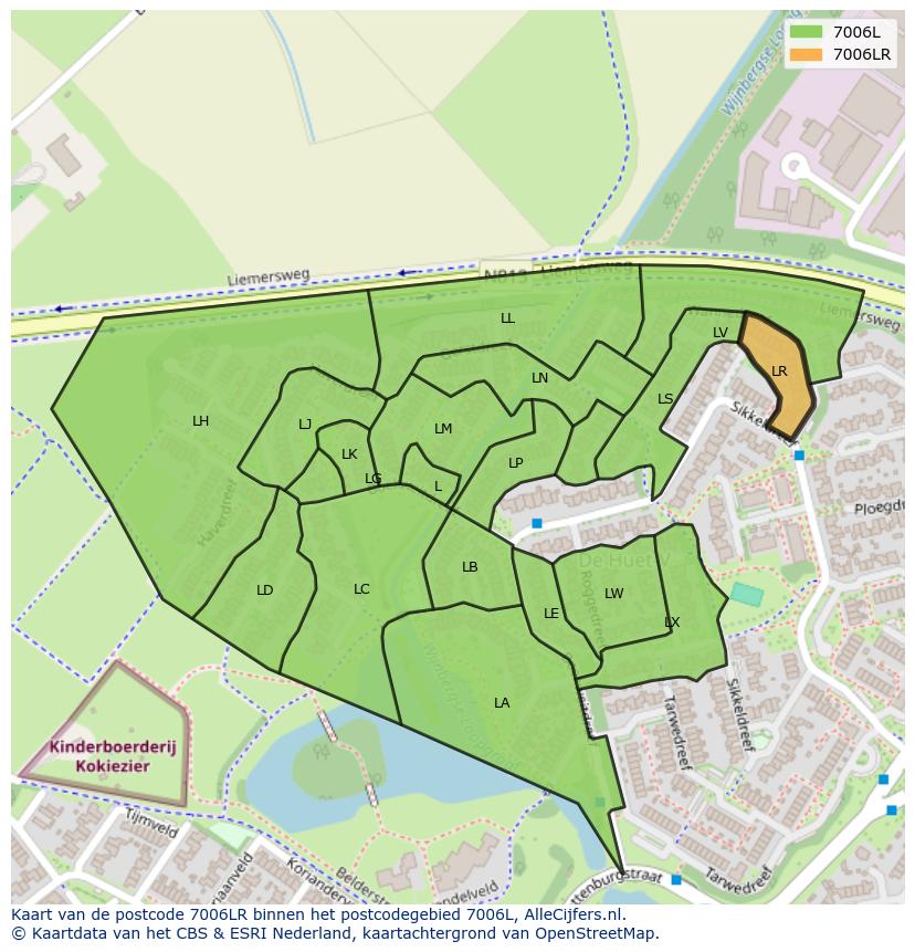 Afbeelding van het postcodegebied 7006 LR op de kaart.