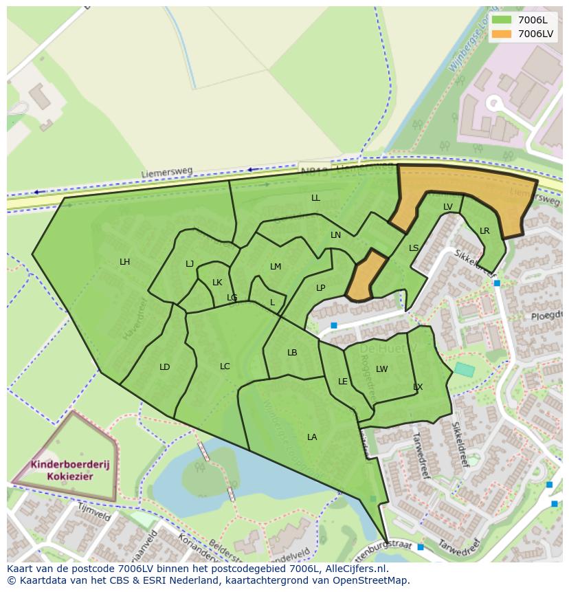 Afbeelding van het postcodegebied 7006 LV op de kaart.