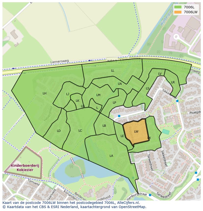 Afbeelding van het postcodegebied 7006 LW op de kaart.