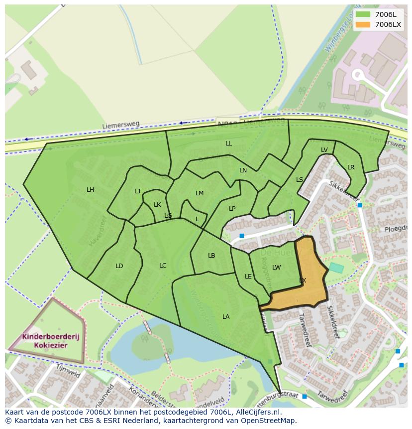 Afbeelding van het postcodegebied 7006 LX op de kaart.