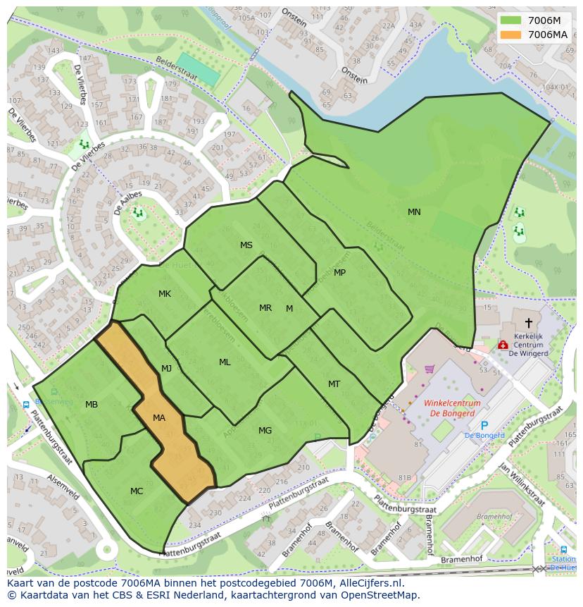 Afbeelding van het postcodegebied 7006 MA op de kaart.
