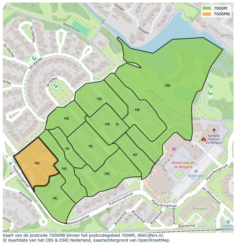 Afbeelding van het postcodegebied 7006 MB op de kaart.