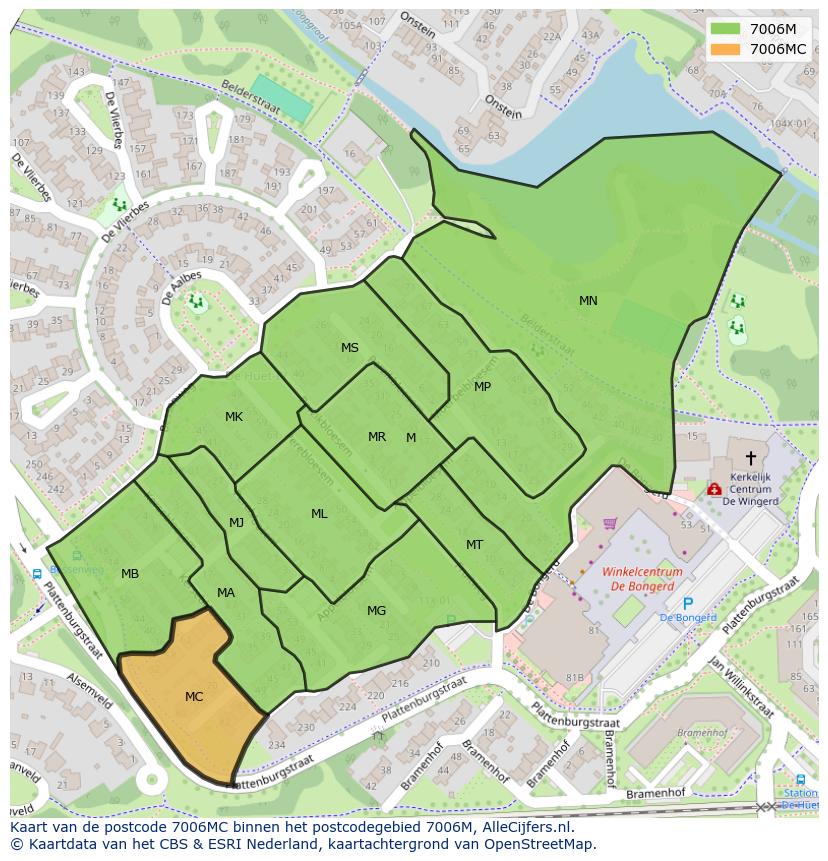 Afbeelding van het postcodegebied 7006 MC op de kaart.