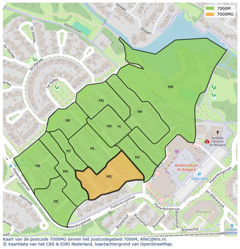 Afbeelding van het postcodegebied 7006 MG op de kaart.