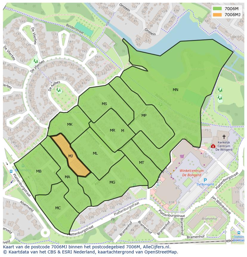 Afbeelding van het postcodegebied 7006 MJ op de kaart.