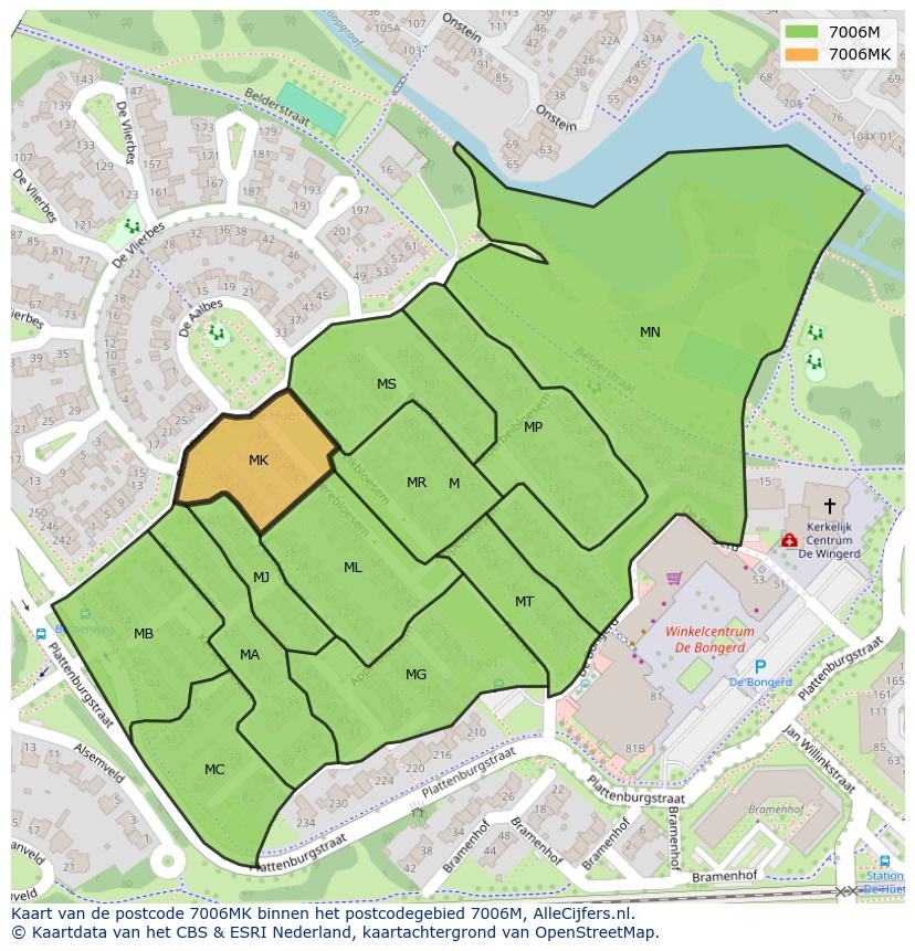 Afbeelding van het postcodegebied 7006 MK op de kaart.