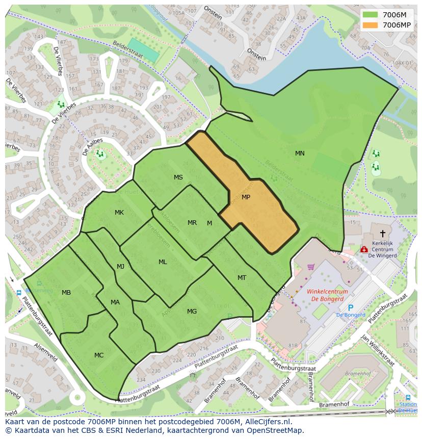 Afbeelding van het postcodegebied 7006 MP op de kaart.