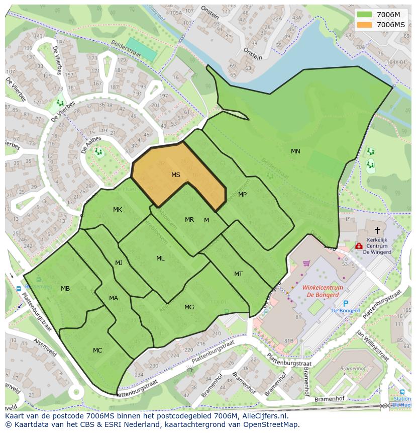 Afbeelding van het postcodegebied 7006 MS op de kaart.