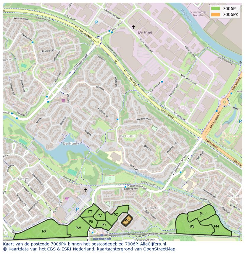 Afbeelding van het postcodegebied 7006 PK op de kaart.