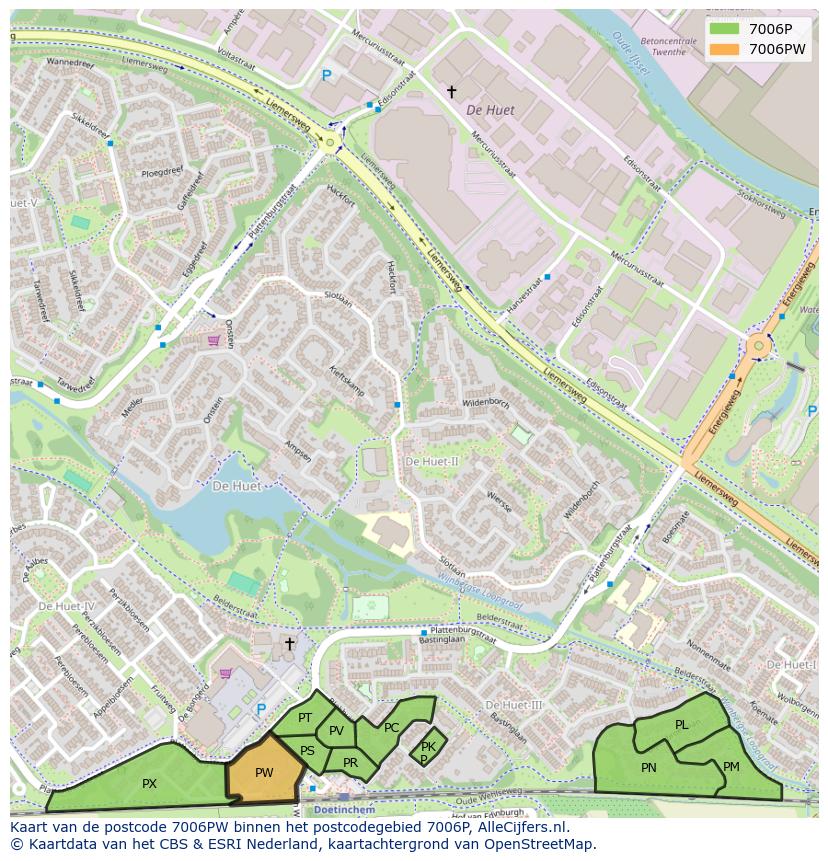 Afbeelding van het postcodegebied 7006 PW op de kaart.