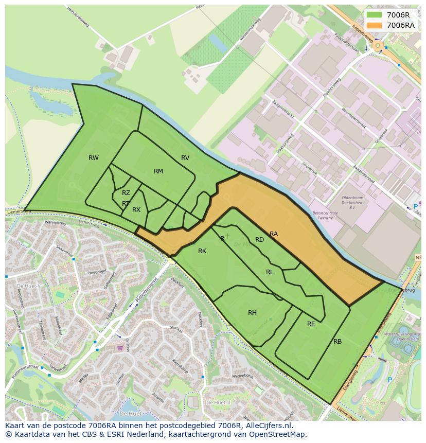 Afbeelding van het postcodegebied 7006 RA op de kaart.