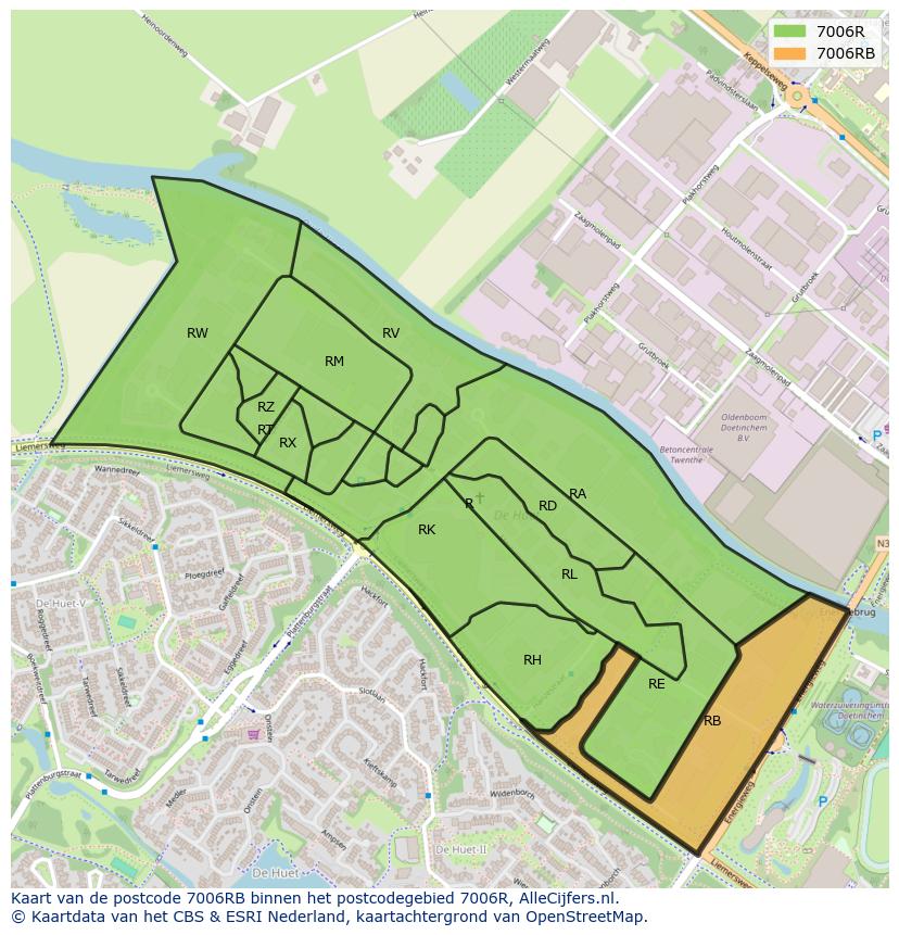 Afbeelding van het postcodegebied 7006 RB op de kaart.
