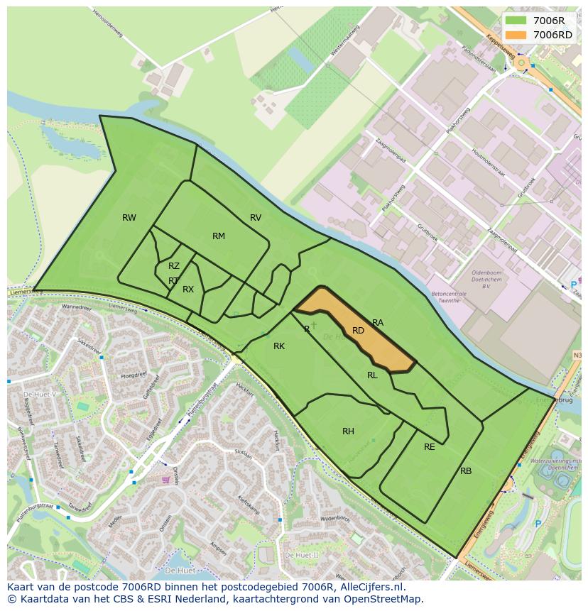 Afbeelding van het postcodegebied 7006 RD op de kaart.