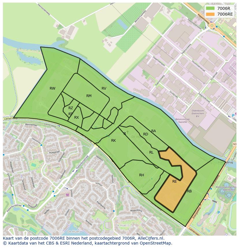 Afbeelding van het postcodegebied 7006 RE op de kaart.